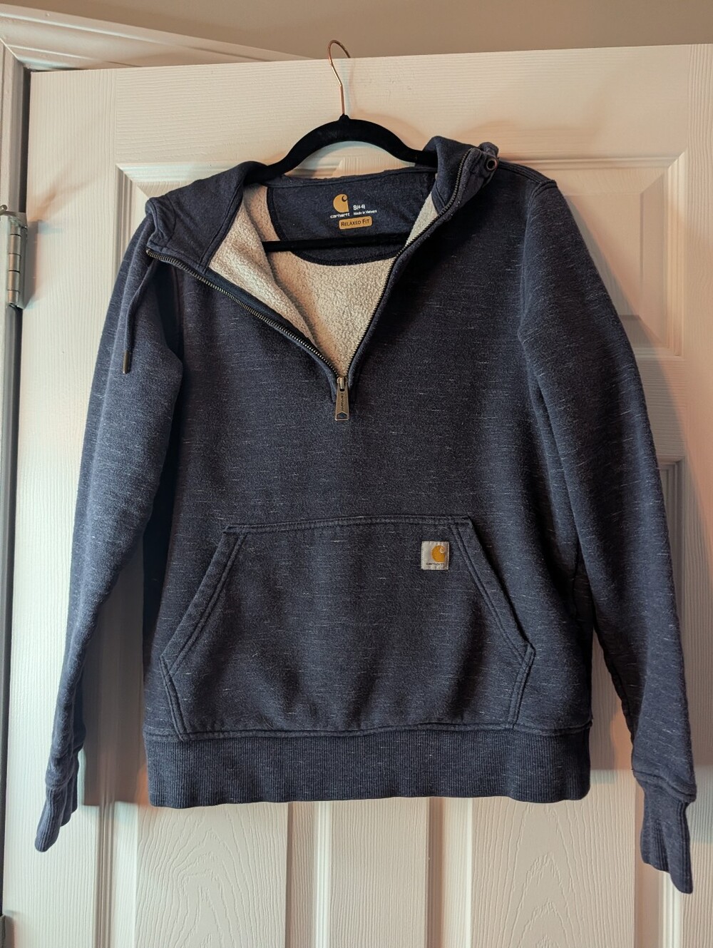 Carhartt Women’s S 4-6 Relaxed Fit Sherpa Lined Quarter Zip Hoodie Blue Gray